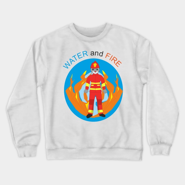 Firefighter cat_water and fire Crewneck Sweatshirt by Alekvik